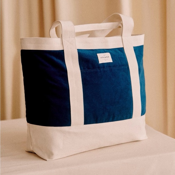 Sézane navy/cream velours week-end zip caba bag -NWT - Picture 4 of 4